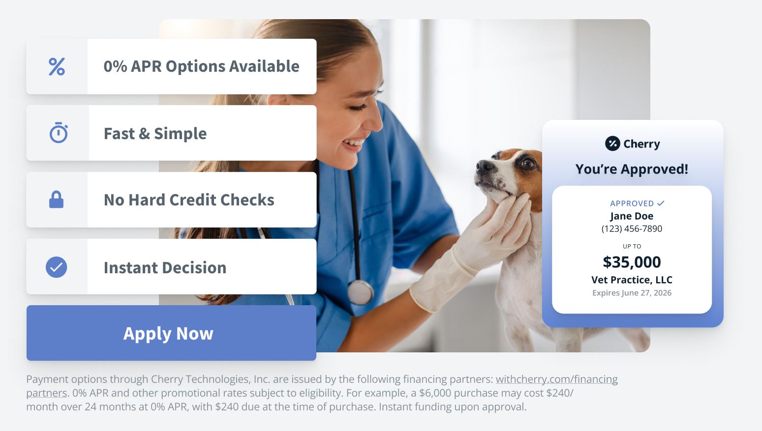 Cherry pet financing application shown on screen